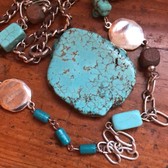 Vintage CHICOs Dual Layer Authentic Turquoise Suede Maxi Statement Necklace - Picture 1 of 16